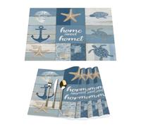 Lot de 4 sets de table en vinyle motif tortue de mer côtière, étoile de mer, ancre nautique sur bois et vinyle, résistants à la chaleur, lavables et lavables