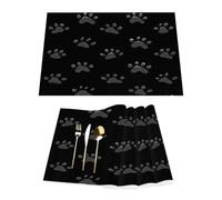 Lot de 4 sets de table en vinyle noir avec empreintes de pattes de chien pour tables de salle à manger, sets de table de cuisine, résistants à la chaleur, lavables et lavables