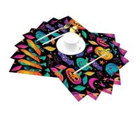 Lot de 4 sets de table en vinyle noir motif citrouille effrayante d'Halloween pour tables de salle à manger, sets de table de cuisine, résistants à la chaleur, lavables et lavables