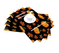 Lot de 4 sets de table en vinyle noir motif feuille de citrouille de Thanksgiving pour tables de salle à manger, sets de table de cuisine, résistants à la chaleur, lavables et faciles à nettoyer