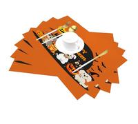 Lot de 4 sets de table en vinyle orange motif chiens mignons Happy Halloween pour table de salle à manger, sets de table de cuisine, résistants à la chaleur, lavables et lavables