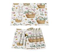 Lot de 4 sets de table en vinyle pour table de salle à manger, cuisine, résistants à la chaleur, lavables et lavables au printemps, motif œufs de Pâques