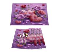 Lot de 4 sets de table en vinyle pour table de salle à manger, cuisine, résistants à la chaleur, lavables et lavables pour la Saint-Valentin