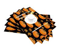 Lot de 4 sets de table en vinyle pour tables de salle à manger, cuisine, résistants à la chaleur, lavables et lavables en PVC Motif citrouille d'automne Orange Noir