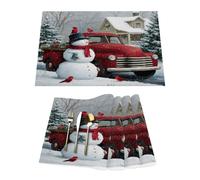 Lot de 4 sets de table en vinyle pour tables de salle à manger, cuisine, résistants à la chaleur, lavables et faciles à nettoyer Motif bonhomme de neige et ferme Rouge