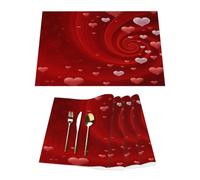 Lot de 4 sets de table en vinyle rouge en forme de cœur pour la Saint-Valentin, pour table de salle à manger, cuisine, résistants à la chaleur, lavables et faciles à nettoyer