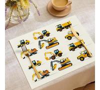 Lot de 4 Sets de Table Engins De Chantier Bulldozers, Dessin Animé Architecture Coton et Lin Lavables Antidérapants Jaune Set de Table, décoration pour Cuisine Salle à Manger Vacances fête 45x30cm