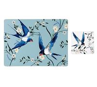 Lot de 4 sets de table et dessous de verre avec envers en liège Motif oiseaux volants et tapis de protection pour la cuisine, revêtement résistant à la chaleur