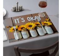 Lot de 4 sets de table faciles à nettoyer avec des pots de fleurs avec citations inspirantes pour salle à manger, décoration de ferme moderne