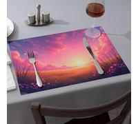 Lot de 4 sets de table faciles à nettoyer Motif coucher de soleil dans un champ de fleurs
