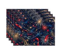 Lot de 4 sets de table festifs en forme de feux d'artifice - Design élégant et étoilé - Pour table de salle à manger, Nouvel An - Antidérapants - Lavables - Pour intérieur et extérieur