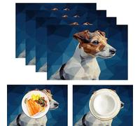 Lot de 4 Sets de Table Géométrie Art Low-Poly, Sets de Table Bleu imprimés Jack Russell Terrier Rectangulaire Lavables, pour Cuisine Salle à Manger intérieur ou extérieur fête 45x30cm