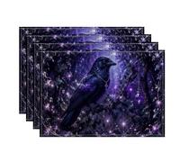 Lot de 4 sets de table gothiques en forme de corbeau - Décoration pour table de salle à manger, Halloween - Antidérapants - Lavables - Pour l'intérieur et l'extérieur - Pour cuisine, fête