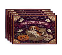 Lot de 4 sets de table Halloween Cavalier King Charles Spaniel, 30,5 x 45,7 cm, fantôme gothique effrayant pour salle à manger, décoration de maison, cuisine