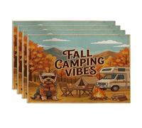 Lot de 4 sets de table imprimés de chien Fall Yorkshire, 30,5 x 45,7 cm, motif forêt d'automne pour camping-car, salle à manger, tente, feu de camp, vacances, décoration de cuisine