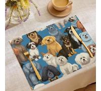 Lot de 4 Sets de Table Imprimés Divers Portraits Chiens en Lin Coton, Lavables, Décoration de Animaux Compagnie Mignons Simples Table pour Cuisine, Salle à Manger et Restaurant