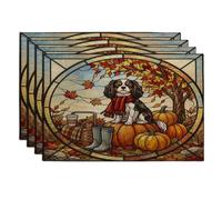 Lot de 4 sets de table imprimés en forme de chien Cavalier King Charles Spaniel, 30,5 x 45,7 cm, motif citrouille d'automne pour dîner, récolte, vacances, décoration de cuisine
