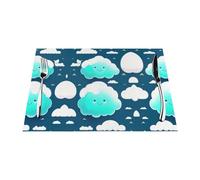 Lot de 4 sets de table isolés en PVC tissé avec deux nuages timides, antidérapants, faciles à nettoyer pour table de salle à manger