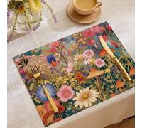 Lot de 4 Sets de Table Jardin Fleurs Sauvages Champignons, Nature Plantes Coloré Sets de Table Résistants à la Chaleur, Antidérapants Imperméables, Décoration pour Intérieure Vacances Fête 45x30cm
