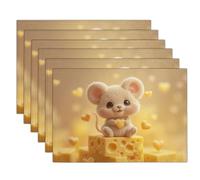Lot de 4 Sets de Table Jaune Crémeux Animaux De Compagnie Illustrations Lavables, Sets de Table Souris Fromage à la Chaleur - Facile à Nettoyer, pour Salle à Manger Cuisine fête, 45x30cm