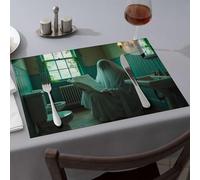 Lot de 4 sets de table jaunes avec fantôme lisant un journal dans la salle de bain hantée Décoration d'intérieur rustique