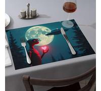 Lot de 4 sets de table jaunes avec motif extraterrestre tenant un cœur devant la pleine lune, cadeaux de Pâques