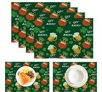 Lot de 4 Sets De Table Lavable Chope À Bière Shamrock 45x30cm, La Saint-Patrick Set De Table Rectangulaire pour Décoratif Table De Salle à Manger Cuisine Restaurant Toile De Lin, Vert