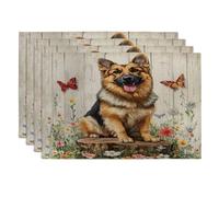 Lot de 4 sets de table lavables en forme de chien berger allemand, 30,5 x 45,7 cm, motif souche de bois floral, pour salle à manger, fête d'animaux domestiques, décoration de cuisine