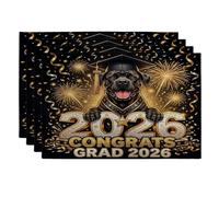 Lot de 4 sets de table lavables en forme de chien « Congrats Grad Cane Corso » - 30,5 x 45,7 cm - Motif feu d'artifice - Pour la maison, la salle à manger, la remise de diplôme, les vacances, la