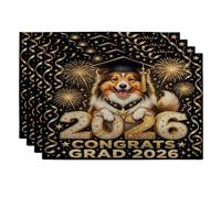 Lot de 4 sets de table lavables en forme de chien de berger des Shetland, 30,5 x 45,7 cm, motif feu d'artifice pour la maison, la salle à manger, la remise de diplôme, les vacances, la cuisine