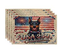 Lot de 4 sets de table lavables en forme de chien Doberman 250 ans, 30,5 x 45,7 cm, 4 juillet patriotique pour salle à manger, fête américaine, décoration de cuisine