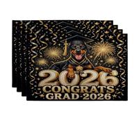 Lot de 4 sets de table lavables en forme de chien Doberman avec inscription « Congrats Grad Doberman » - 30,5 x 45,7 cm - Motif feu d'artifice - Pour la maison, la salle à manger, la remise de diplôme