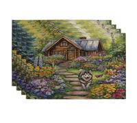 Lot de 4 sets de table lavables en forme de chien malamutes de l'Alaska, 30,5 x 45,7 cm, motif floral et fleurs pour maison, salle à manger, fête d'animaux domestiques, décoration de cuisine