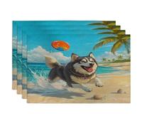 Lot de 4 sets de table lavables en forme de chien malamutes de l'Alaska - 30,5 x 45,7 cm - Motif plage et mer côtière - Décoration de cuisine