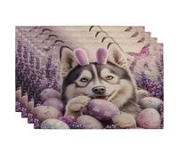 Lot de 4 sets de table lavables en forme de chien malamutes de l'Alaska, 30,5 x 45,7 cm, motifs d'œufs de lavande mignons pour maison, salle à manger, fête d'animaux domestiques, décoration de cuisine