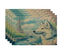 Lot de 4 sets de table lavables en forme de chien Malamutes de l'Alaska, 30,5 x 45,7 cm, tours romantiques pour la maison, le dîner, les vacances d'animaux domestiques, la cuisine