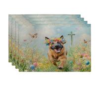 Lot de 4 sets de table lavables en forme de chien malinois belge, 30,5 x 45,7 cm, motif croix d'œufs, pour la maison, le dîner, les fêtes d'animaux domestiques, la cuisine