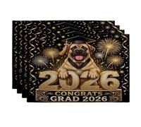 Lot de 4 sets de table lavables en forme de chien Mastiff de Congrats Grad - 30,5 x 45,7 cm - Motif feux d'artifice - Pour la maison, la salle à manger, la remise de diplôme, les vacances, la cuisine