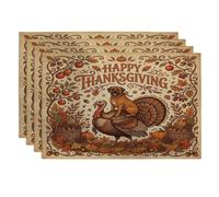 Lot de 4 sets de table lavables en forme de chien mastiff de l'Action de grâce, 30,5 x 45,7 cm, motif de dinde amusante pour salle à manger, fête d'automne, décoration de cuisine