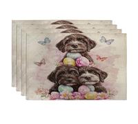 Lot de 4 sets de table lavables en forme de chien pointeur allemand de Pâques - 30,5 x 45,7 cm - Motifs œufs mignons et amusants - Décoration de cuisine