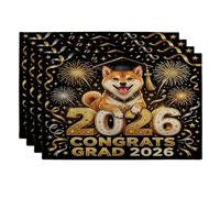 Lot de 4 sets de table lavables en forme de chien Shiba Inu de Congrats Grad - 30,5 x 45,7 cm - Motif feu d'artifice - Pour la maison, la salle à manger, la remise de diplôme, les vacances, la cuisine