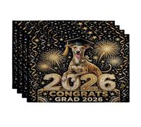Lot de 4 sets de table lavables en forme de chien whippet avec inscription « Congrats Grad Whippet » - 30,5 x 45,7 cm - Motif feu d'artifice - Pour la maison, la salle à manger, la remise de diplôme