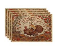 Lot de 4 sets de table lavables motif chien whippet de l'Action de grâce, 30,5 x 45,7 cm, dinde amusante pour salle à manger, fête d'automne, décoration de cuisine