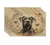 Lot de 4 sets de table lavables motif dogue allemand, 30,5 x 45,7 cm, motif floral vintage pour salle à manger, fête d'animaux domestiques, décoration de cuisine