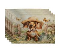 Lot de 4 sets de table lavables motif teckel printanier, 30,5 x 45,7 cm, motif imprimé amusant avec arrosoir, pour salle à manger, vacances d'animaux domestiques, décoration de cuisine
