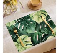 Lot de 4 Sets de Table Lavables, Plantes Vertes Tropicales Feuilles de Monstera à l'aquarelle Sets de Table Plastique Mélange Coton-Lin | Résistants à la Chaleur, Antidérapants, 30 x 45 cm
