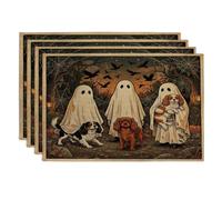 Lot de 4 sets de table lavables pour Halloween, motif chien Cavalier King Charles épagneul, 30,5 x 45,7 cm, fantômes de vacances pour maison, salle à manger, fête en forêt, décoration de cuisine