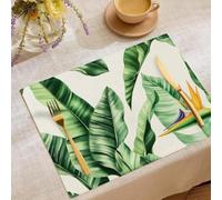 Lot de 4 Sets de Table Lin Feuilles Vertes et Fleurs d'oiseau de Paradis Pop Art des Plantes Tropicales Set Table Lavable Imperméables Antidérapant Set de Table pour Table de Salle à Manger,30x45cm