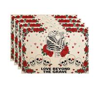 Lot de 4 sets de table Love Beyond The Grave - Motif floral vintage - Pour table à manger - Antidérapants - Lavables - Pour l'intérieur et l'extérieur - Pour la cuisine et les fêtes