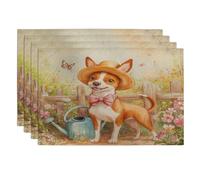 Lot de 4 sets de table motif chien Basenji printanier, 30,5 x 45,7 cm, arrosoir amusant pour la maison, la salle à manger, les fêtes d'animaux domestiques, la cuisine
